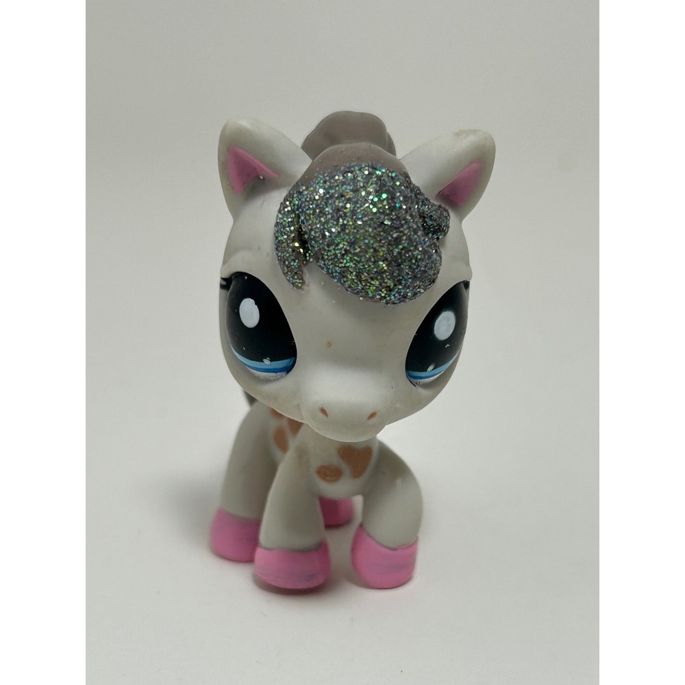 Authentic‎ Littlest Pet Shop LPS Horse #2302 Gray Beige Sparkle Blue Eyes Rare